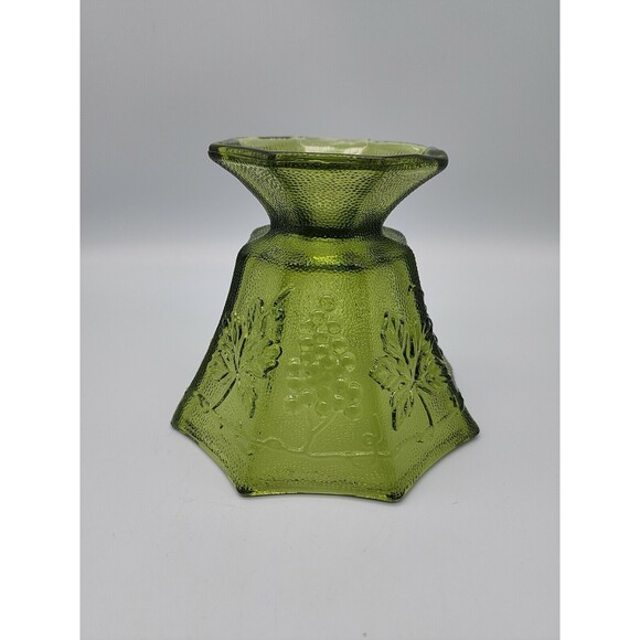 Anchor Hocking Green Grape Vine Candy Dish Octagon Footed Pedestal Glass Vintage - Picture 12 of 12